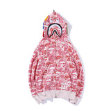 Shark Print Hoodie Color Pink Blue Green Camouflage Printed Hoodie Coat