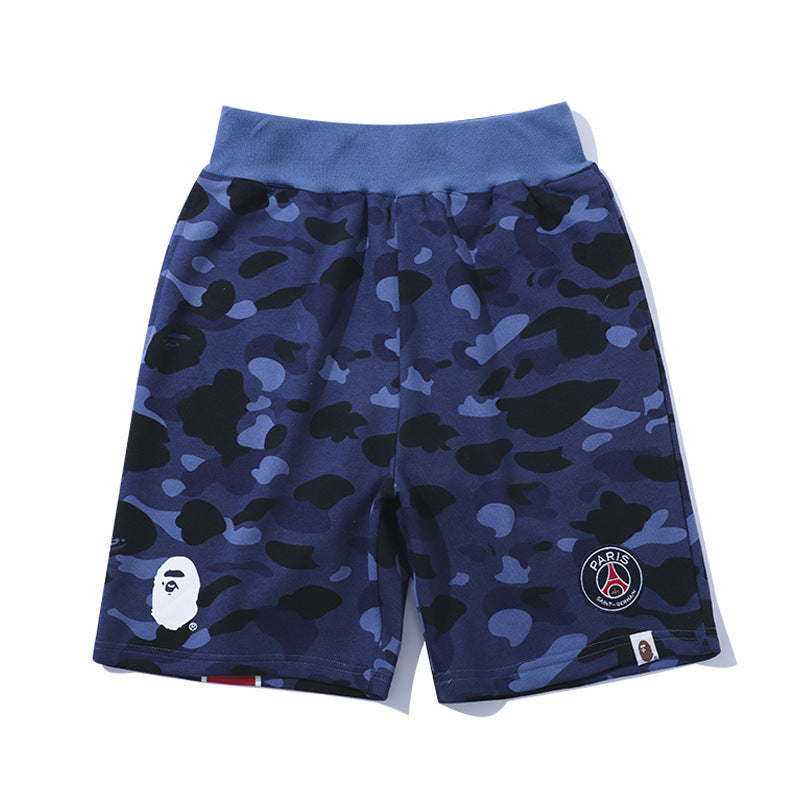 Shark Print Shorts Cotton Large Size Loose Cropped Pants Camouflage Blue League Youth Fashion Shorts