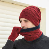 Men Winter Hats Hat Scarf Gloves Fleece-Lined Knitting Men Outdoor Keep Warm
