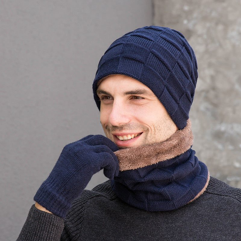 Men Winter Hats Hat Scarf Gloves Fleece-Lined Knitting Men Outdoor Keep Warm