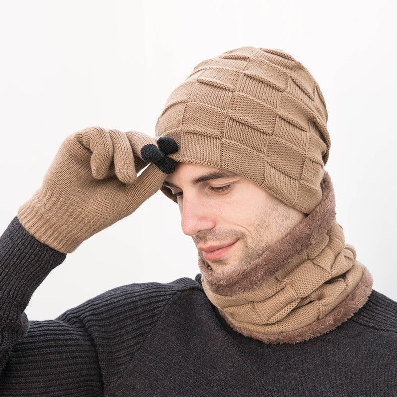 Men Winter Hats Hat Scarf Gloves Fleece-Lined Knitting Men Outdoor Keep Warm