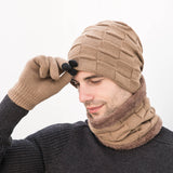 Men Winter Hats Hat Scarf Gloves Fleece-Lined Knitting Men Outdoor Keep Warm