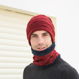 Men Winter Hats Hat Scarf Gloves Fleece-Lined Knitting Men Outdoor Keep Warm