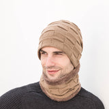 Men Winter Hats Hat Scarf Gloves Fleece-Lined Knitting Men Outdoor Keep Warm