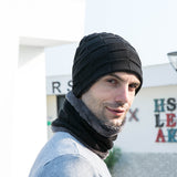 Men Winter Hats Hat Scarf Gloves Fleece-Lined Knitting Men Outdoor Keep Warm