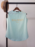 T Shirt Balmain Cotton Gold Hem Sleeveless Vest for Women