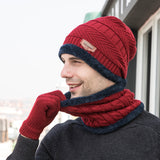 Men Winter Hats Knitted Wool Hat Scarf