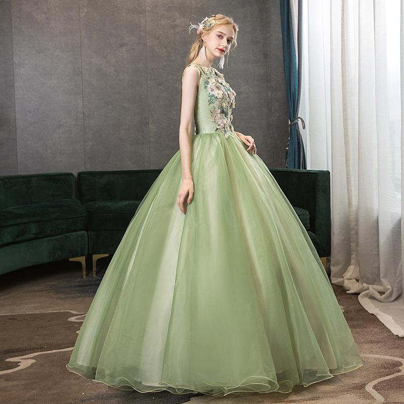 Women's Evening Dress Ball Gown Princess Quinceanera Wedding Dresses Fashion Long Army Green Two-Shoulder Colored Mesh Tutu Skirt