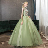Women's Evening Dress Ball Gown Princess Quinceanera Wedding Dresses Fashion Long Army Green Two-Shoulder Colored Mesh Tutu Skirt