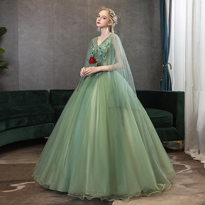 Women's Evening Dress Ball Gown Princess Quinceanera Wedding Dresses Army Green Long Slimming Tutu Evening Gown