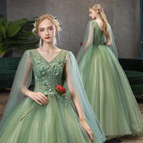Women's Evening Dress Ball Gown Princess Quinceanera Wedding Dresses Army Green Long Slimming Tutu Evening Gown