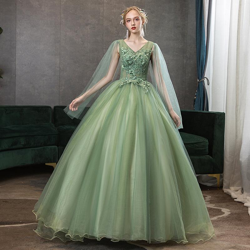 Women's Evening Dress Ball Gown Princess Quinceanera Wedding Dresses Army Green Long Slimming Tutu Evening Gown