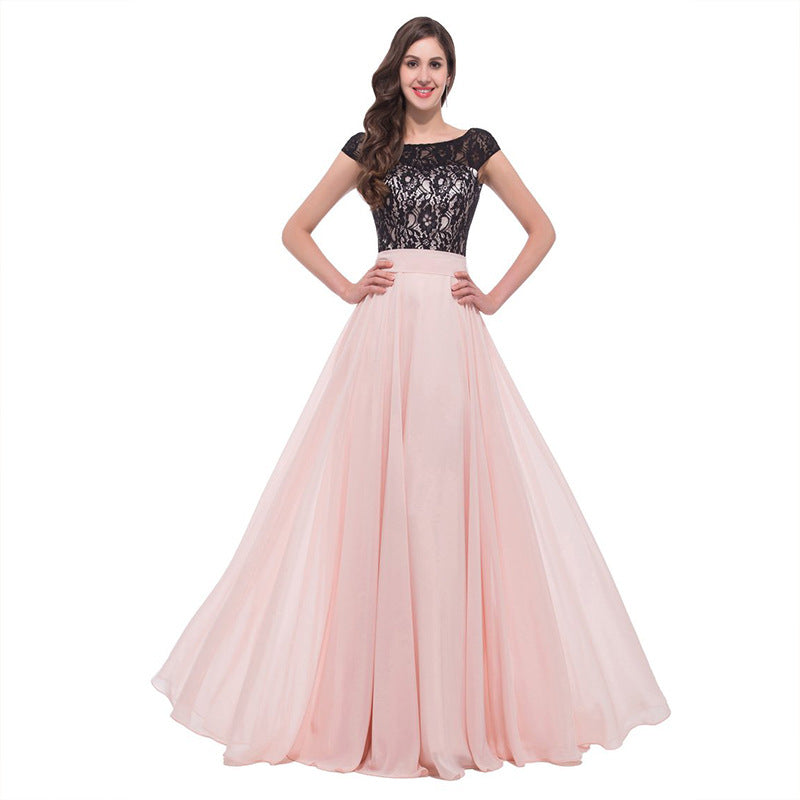 Formal Dresses & Gowns Women's Patchwork Evening Dress Sleeveless round-Neck Long Dress