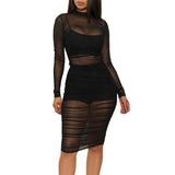 Nina Parker Black Dress Mesh Dress Vest Shorts Three-Piece Set