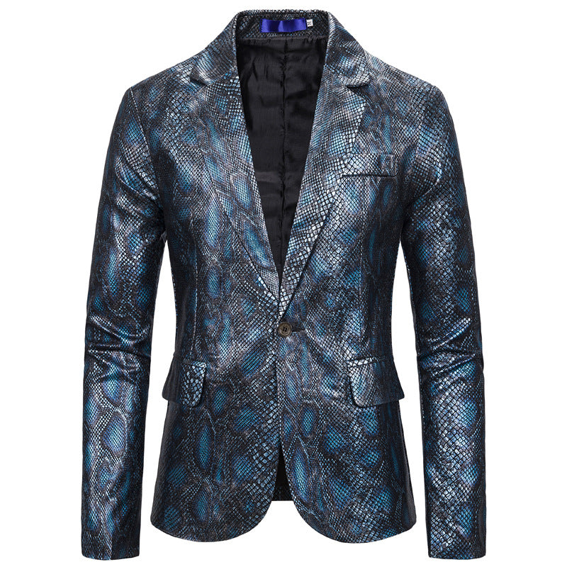 Bohemian Chic Wedding Guest Men Attire One-Button Suit Bronzing Python Print Suit Dress Costume