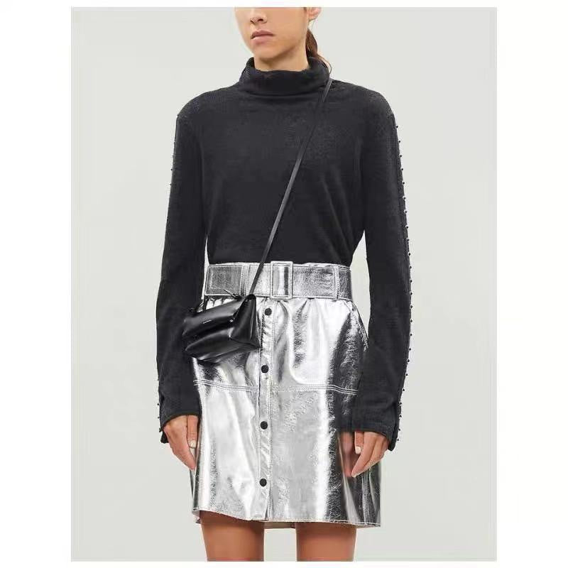 The Rock Turtleneck Rock Style Decorative Rivets Half Turtleneck Wool Cashmere Blended Knitted Bottoming Shirt