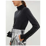 The Rock Turtleneck Rock Style Decorative Rivets Half Turtleneck Wool Cashmere Blended Knitted Bottoming Shirt