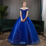 Women's Evening Dress Ball Gown Princess Quinceanera Wedding Dresses Royal Blue Off-Shoulder Wedding Dress Performance Tulle Tutu Dress Women
