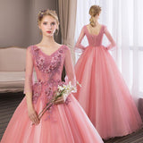 Women's Evening Dress Ball Gown Princess Quinceanera Wedding Dresses Deep V-neck Golden Yellow Evening