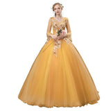 Women's Evening Dress Ball Gown Princess Quinceanera Wedding Dresses Deep V-neck Golden Yellow Evening