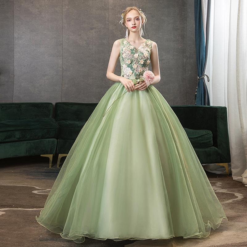 Women's Evening Dress Ball Gown Princess Quinceanera Wedding Dresses Fashion Long Army Green Two-Shoulder Colored Mesh Tutu Skirt