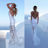 Bridesmaid Dress Women's Sexy Straps Tulle Embroidered Dress Backless Formal Dress