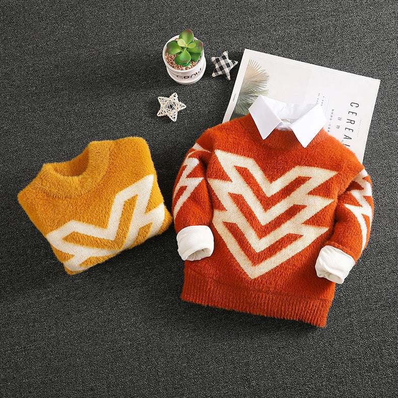 Boys Fair Isle Sweater Kids' Sweater Winter Mink Fur Baby Sweater