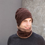 Men Winter Hats Hat Scarf Gloves Fleece-Lined Knitting Men Outdoor Keep Warm