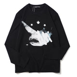GVC T Shirt Long Sleeve T-shirt Single Horn Shark Pattern Men's Cotton