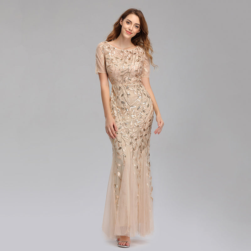 Daisy Buchanan Dress Spring Summer Slim-Fit Mesh Sequins Evening Dress