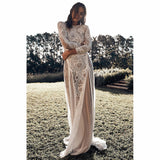 Bohemian Coachella Outfits Banquet round Neck Long Sleeve Printed Backless Lace