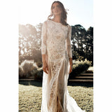Bohemian Coachella Outfits Banquet round Neck Long Sleeve Printed Backless Lace
