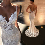 Women Lace Wedding Dress Sexy V-neck Lace Camisole Gown Long Dress