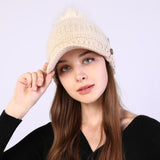 Women Winter Hats Women's Autumn and Winter Peaked Cap Big Fur Ball Knitted Woolen Cap