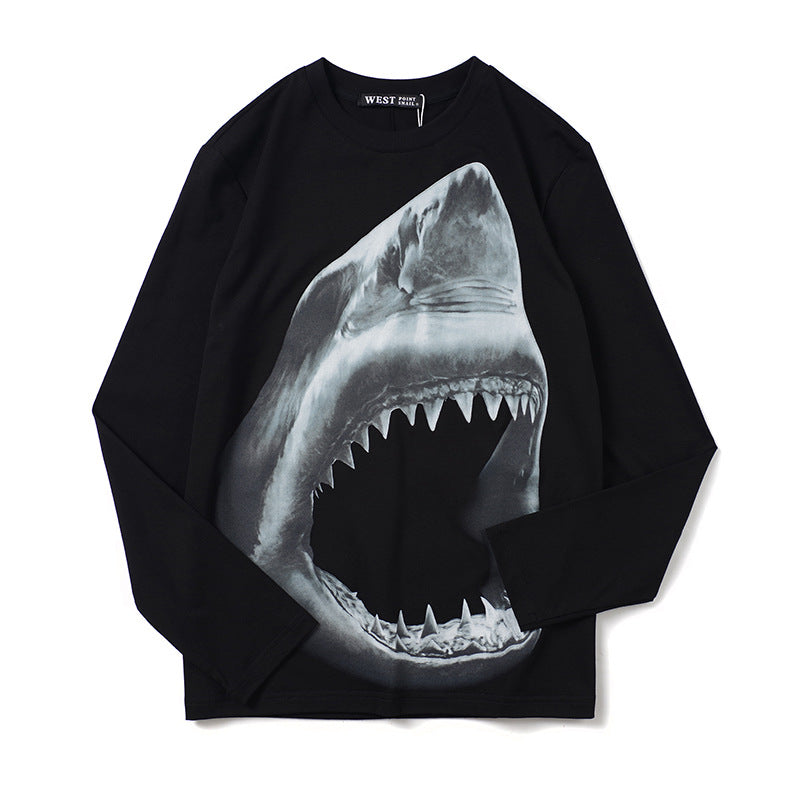 GVC T Shirt Shark Print Long Sleeve T-shirt round Neck Men