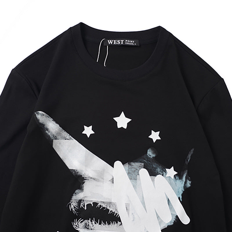 GVC T Shirt Long Sleeve T-shirt Single Horn Shark Pattern Men's Cotton