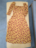 Spring And Summer Square Collar Long Sleeve Floral Milkmaid Dress