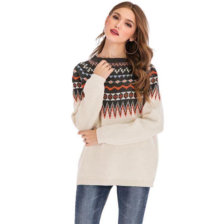 Fair Isle Sweater Cottagecore Outfits for Women Autumn and Winter Jacquard Ferris Wheel Vintage Sweater round Neck Loose Base Shirt