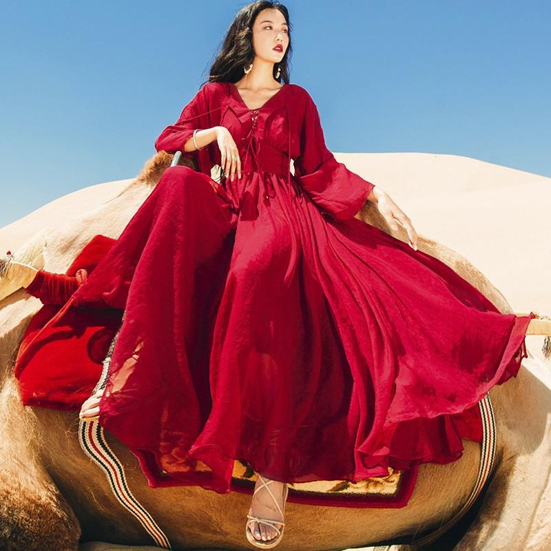 Autumn and Winter Long Sleeve Big Hem d Bohemia Retro Vintage Cottagecore Aesthetic Flowy Victoria Cottage Core Boho Dress