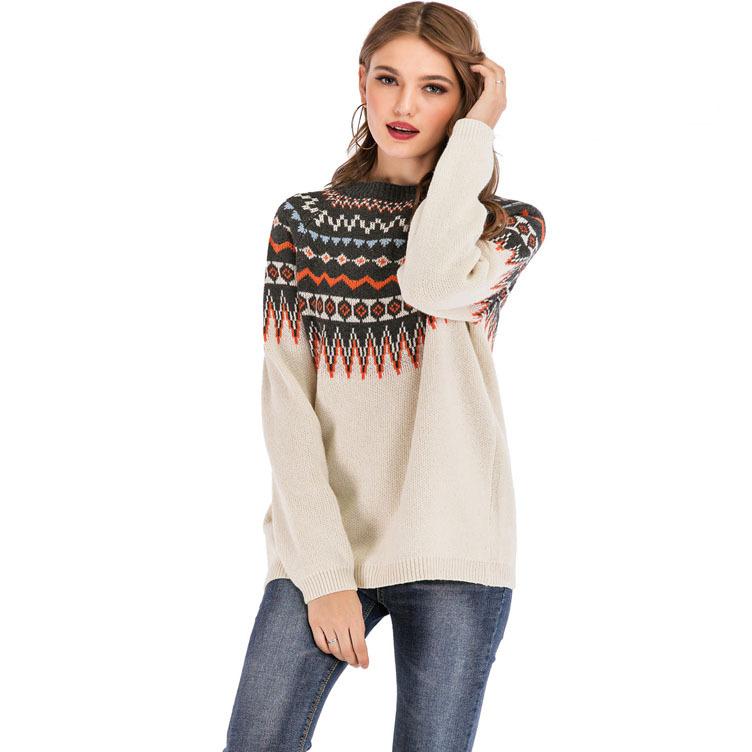 Fair Isle Sweater Cottagecore Outfits for Women Autumn and Winter Jacquard Fashion Retro Crew Neck Long Sleeve Bottoming Shirt Sweater