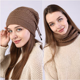 Women Winter Hats Winter Fleece-Lined Knitted Men's and Women's Set Earmuffs Hat