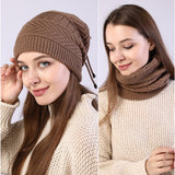 Women Winter Hats Winter Fleece-Lined Knitted Men's and Women's Set Earmuffs Hat