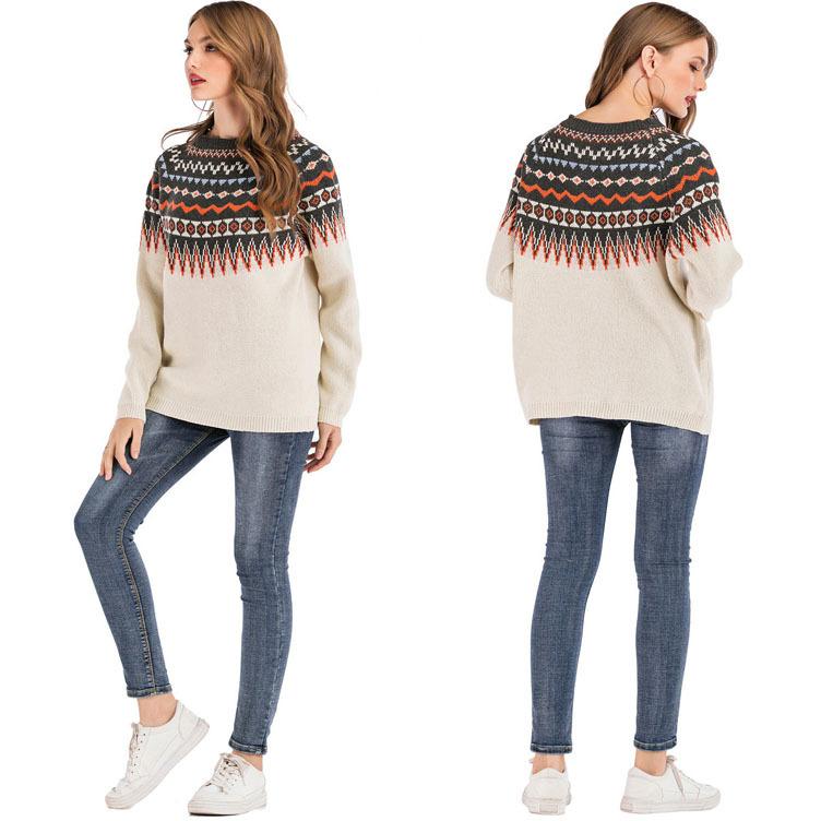 Fair Isle Sweater Cottagecore Outfits for Women Autumn and Winter Jacquard Ferris Wheel Vintage Sweater round Neck Loose Base Shirt