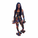 See through Pants Suit Leopard Print Ruffle Suit for Women