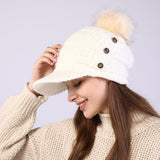 Women Winter Hats Women's Autumn and Winter Peaked Cap Big Fur Ball Knitted Woolen Cap