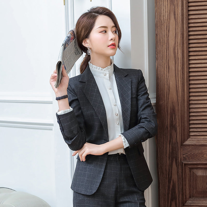 Women's Autumn Uniform Designs Formal Style Office Lady Bussiness Attire Work Suit Autumn and Winter Formal Suit Work Clothes Plaid Suit