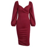 Winter Formal Dresses Fall Winter Fashion Puff Sleeves Square Collar Dress Sexy Slim Hip Long Dress for Women