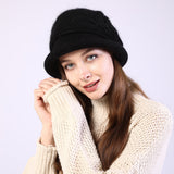 Women Winter Hats Knitted Rabbit Wool Soft Fashion Top Hat