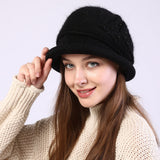 Women Winter Hats Knitted Rabbit Wool Soft Fashion Top Hat