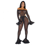 See through Pants Suit Leopard Print Ruffle Suit for Women